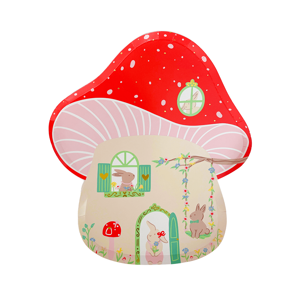 Bunnies In The Garden Mushroom House Large Plates, Daydream Society