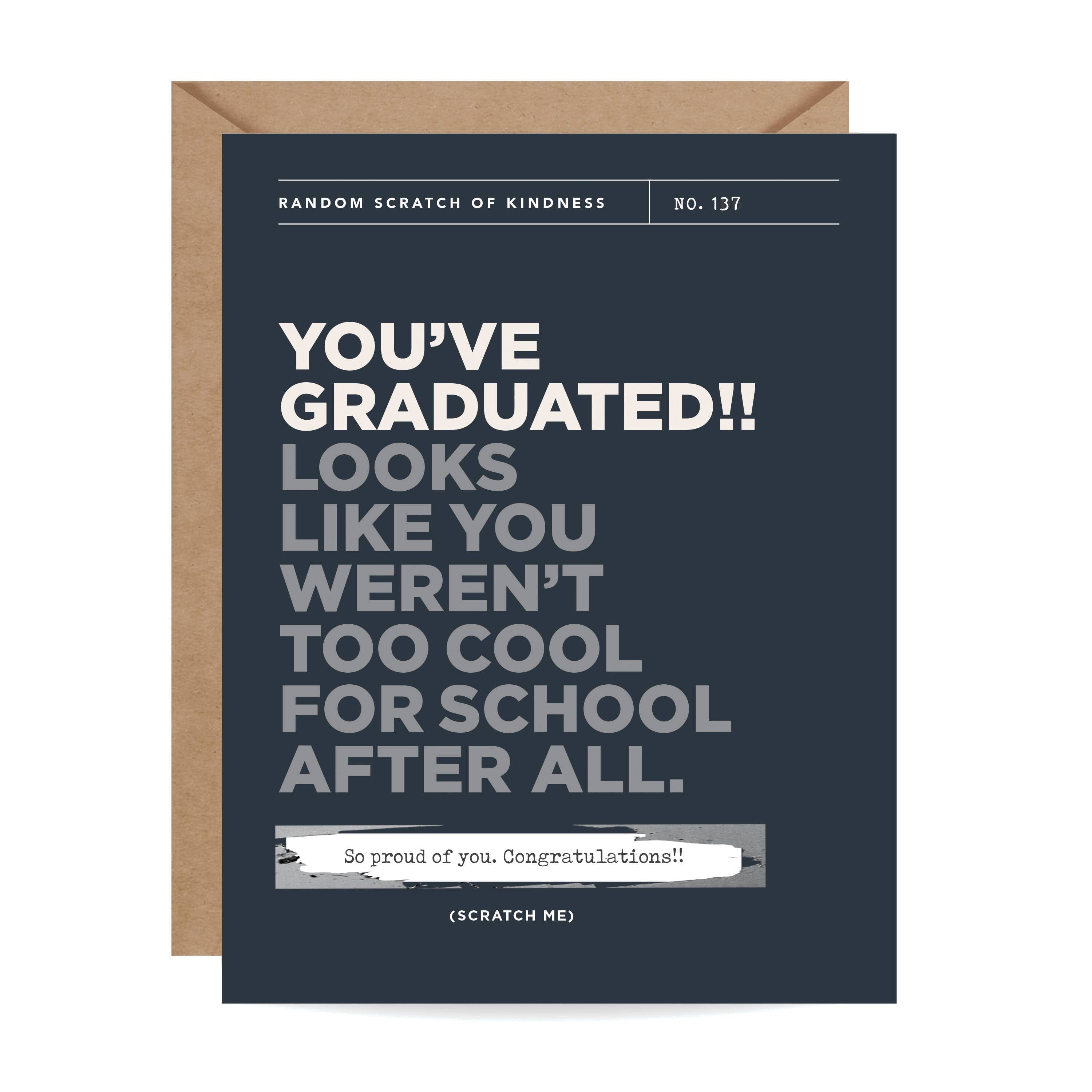 Scratch-off Too Cool for School - Graduation Card, Shopsweetluluss