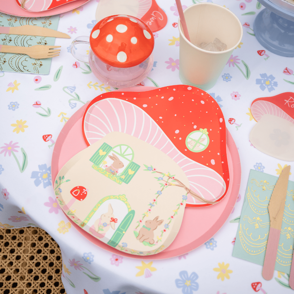 Bunnies In The Garden Mushroom House Large Plates, Daydream Society