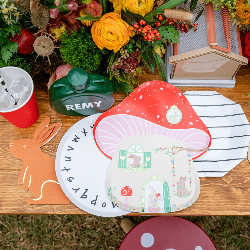 Bunnies In The Garden Mushroom House Large Plates, Daydream Society