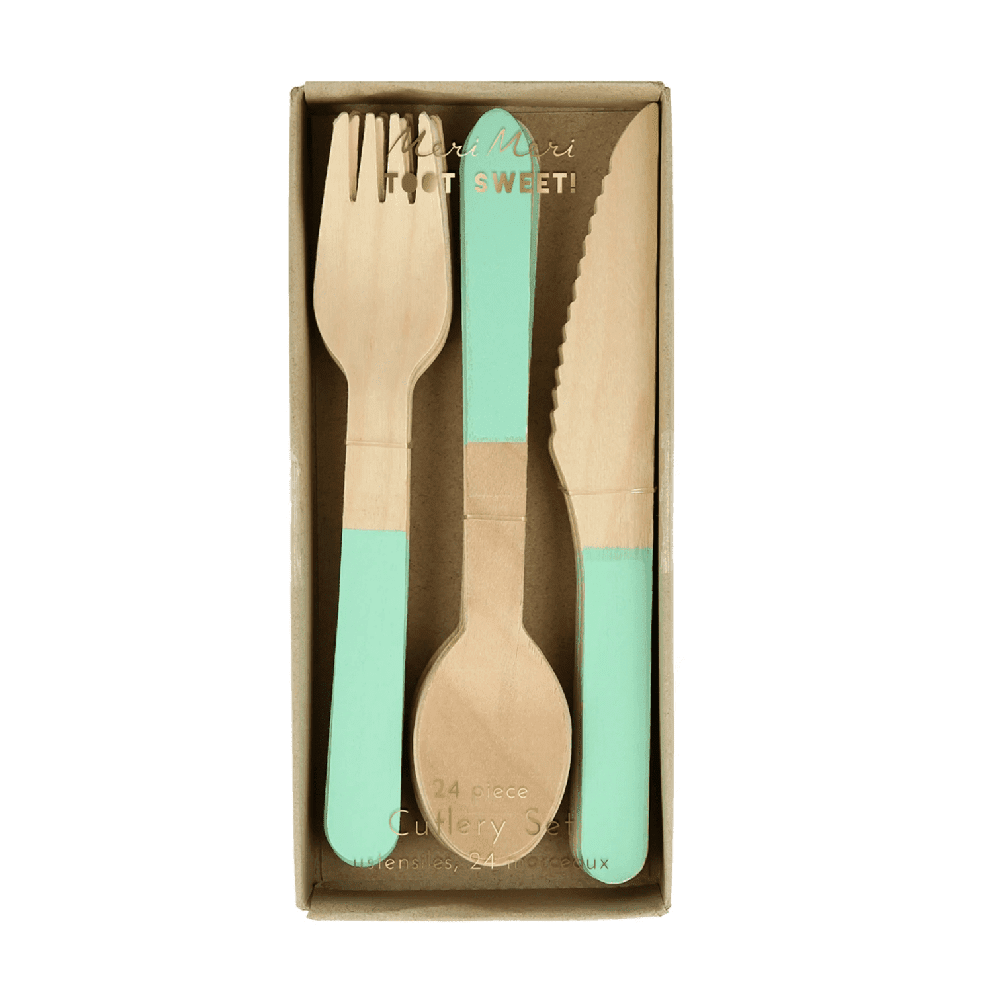 Meri Meri Wooden Cutlery Set - Mint, Shopsweetluluss