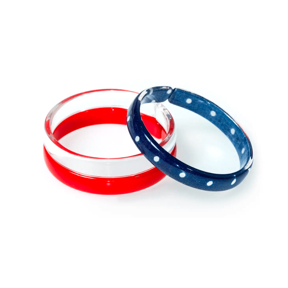 Bangle Set - Navy w/ White Dots, Clear, Red - Shopsweetluluss