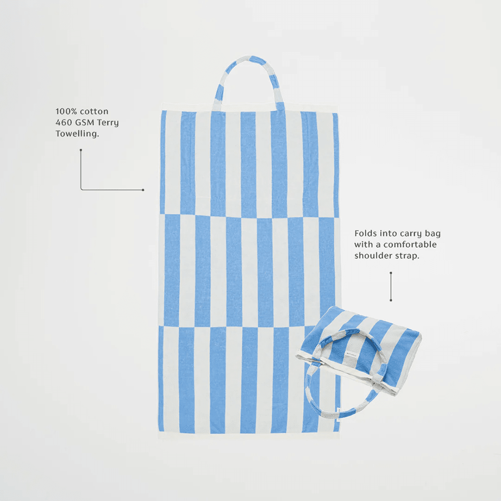 Beach Towel 2-in-1 Tote Bag - Le Weekend Mid Blue Cream, Shopsweetluluss