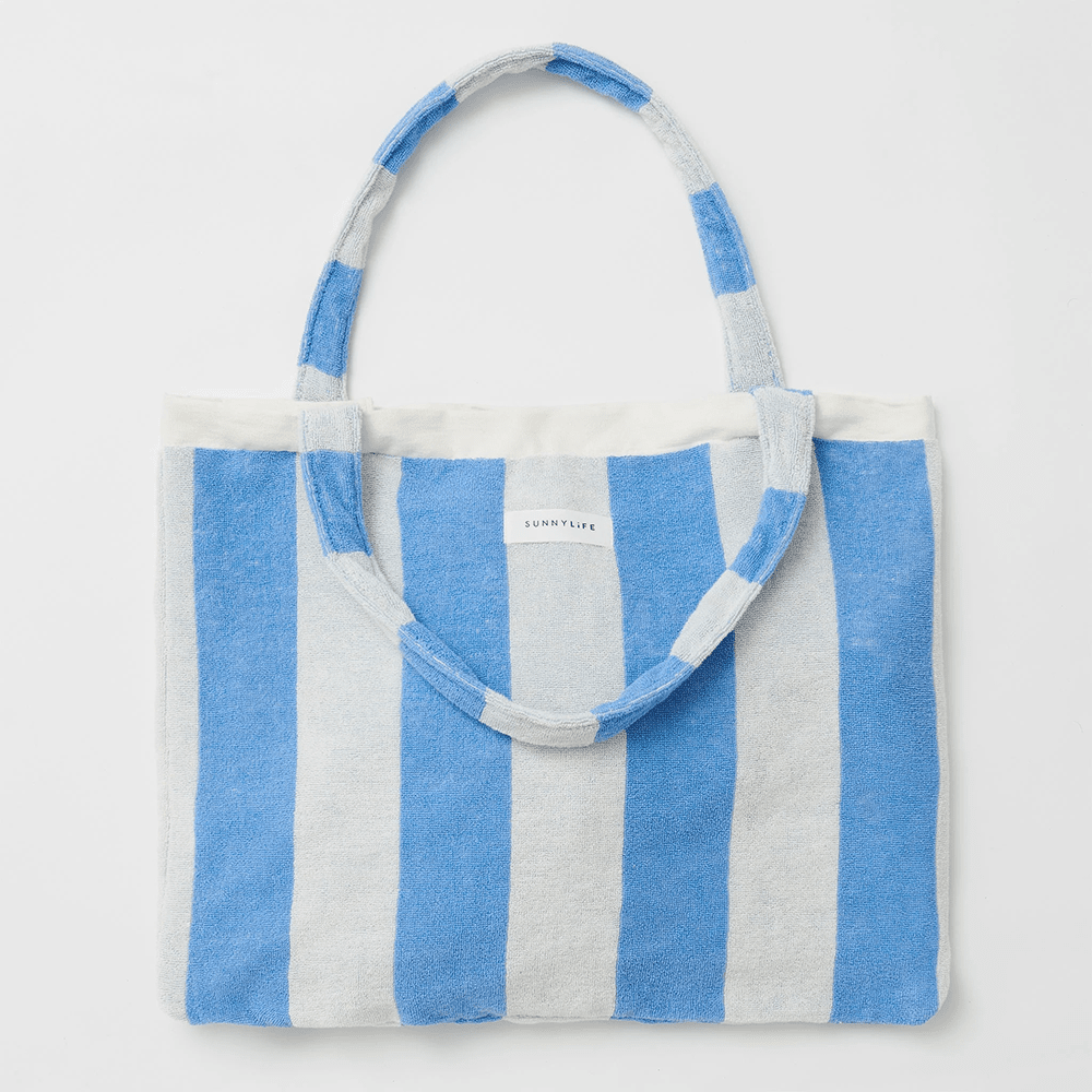 Beach Towel 2-in-1 Tote Bag - Le Weekend Mid Blue Cream, Shopsweetluluss