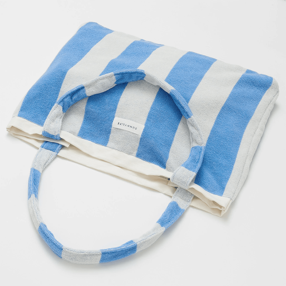 Beach Towel 2-in-1 Tote Bag - Le Weekend Mid Blue Cream, Shopsweetluluss