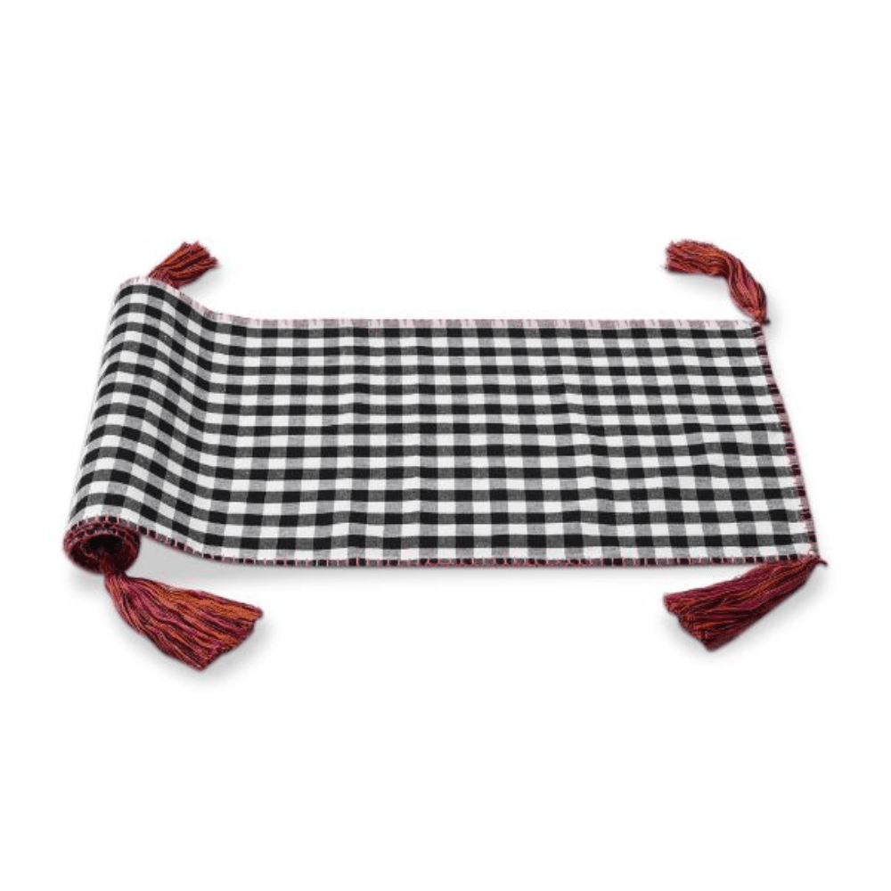 Black Gingham Table Runner w/ Tassels - Shopsweetluluss