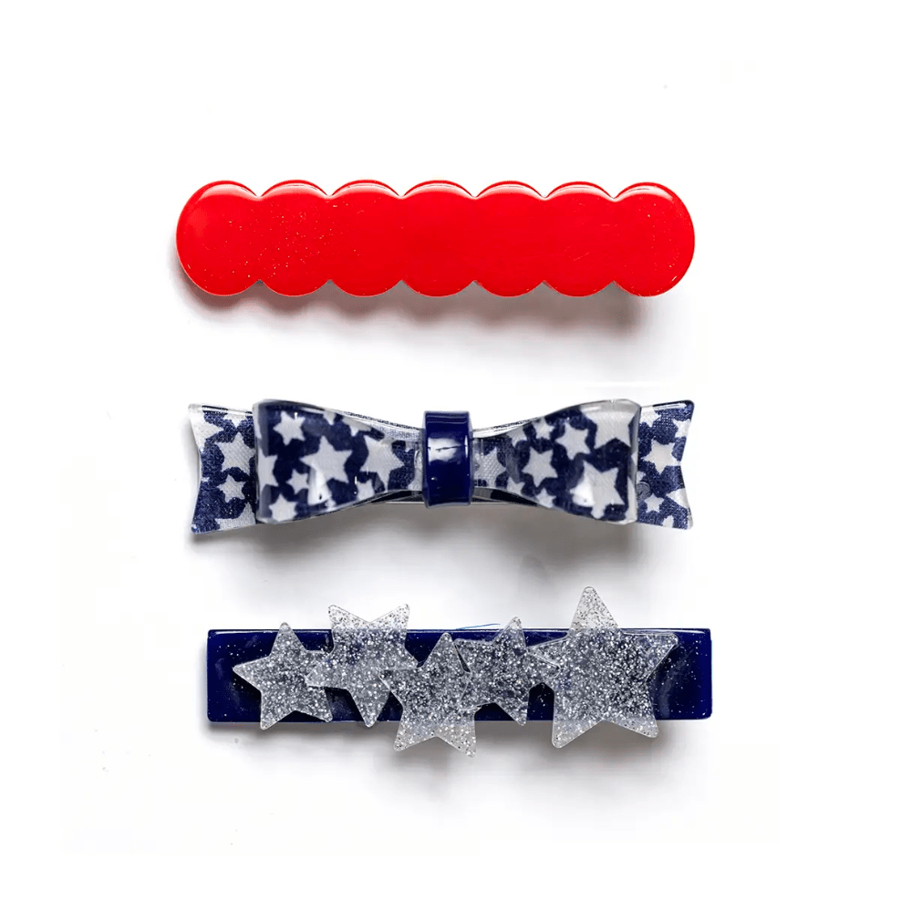 Blue + Red Summer Vibes, Star + Bow Alligator Clips - Shopsweetluluss
