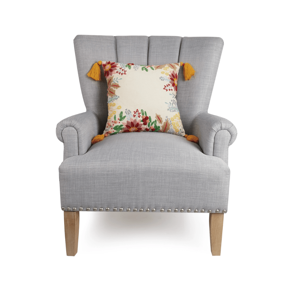 Boho Holiday Floral Embroidered Pillow, Shopsweetluluss