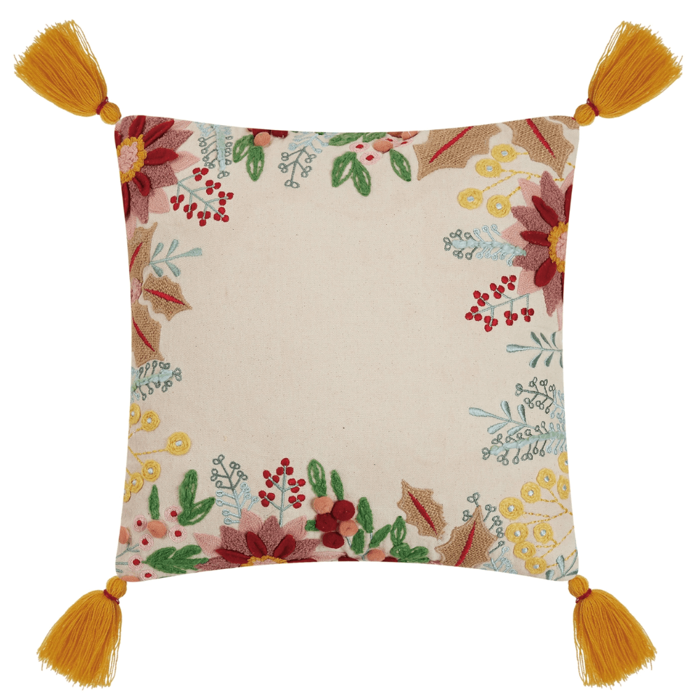 Boho Holiday Floral Embroidered Pillow, Shopsweetluluss