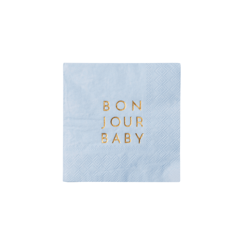 "Bonjour Baby" Sky Blue Cocktail Napkins, Shopsweetluluss