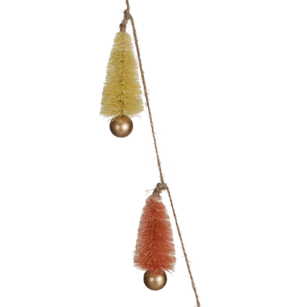 Sisal Bottle Brush Tree Garland w/ Gold Balls & Jute Cord, Shopsweetluluss