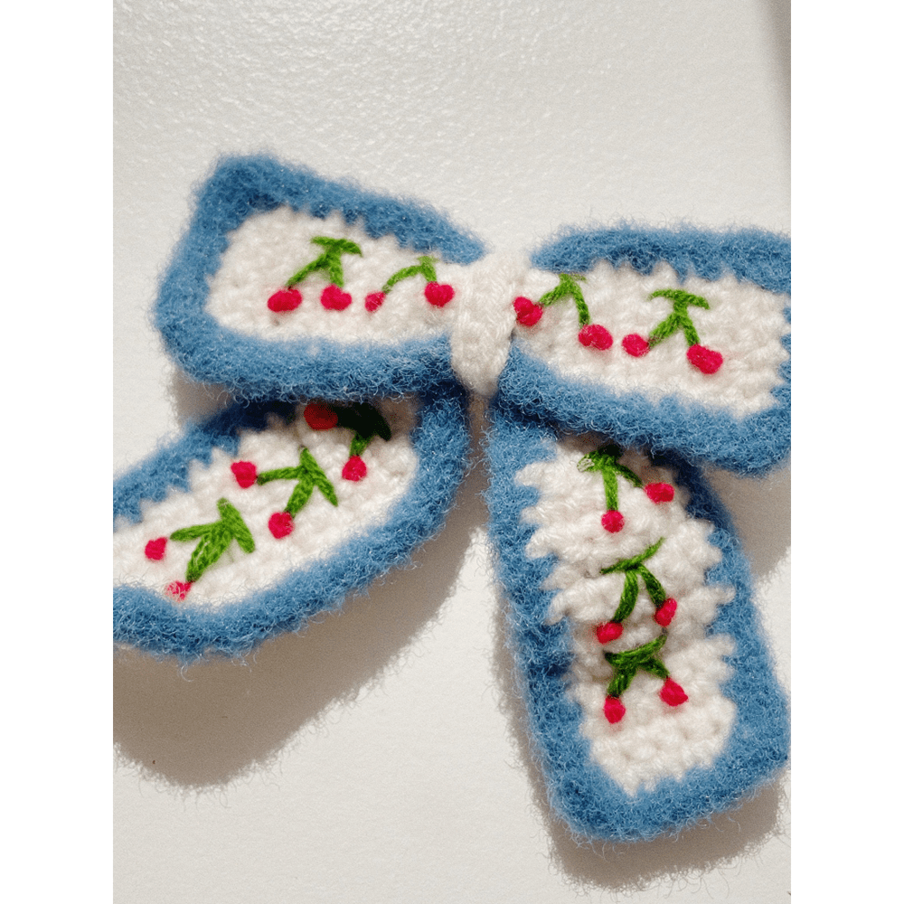 Cherry Crochet Bow Clip, Shopsweetluluss