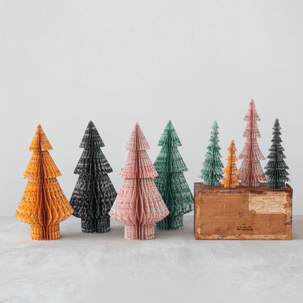 Handmade Recycled Paper Chintz Honeycomb Tree, Set of 4