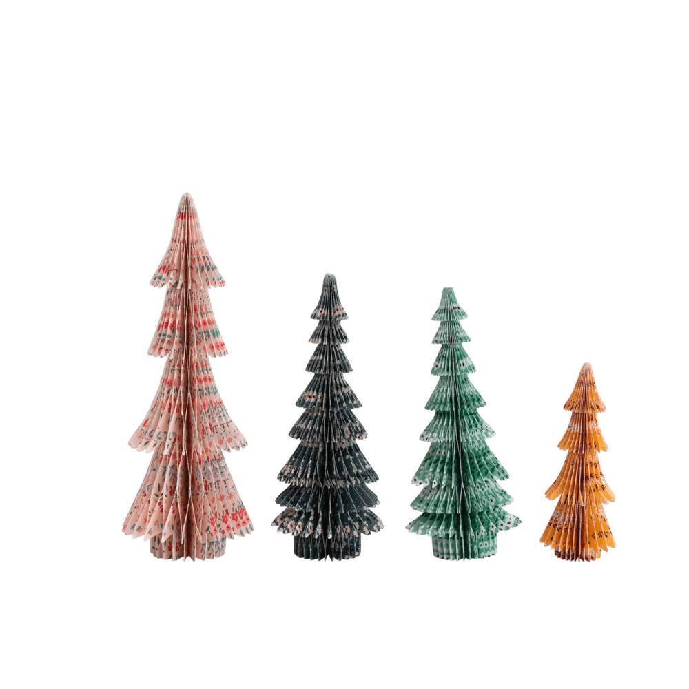 Handmade Recycled Paper Chintz Honeycomb Tree, Set of 4