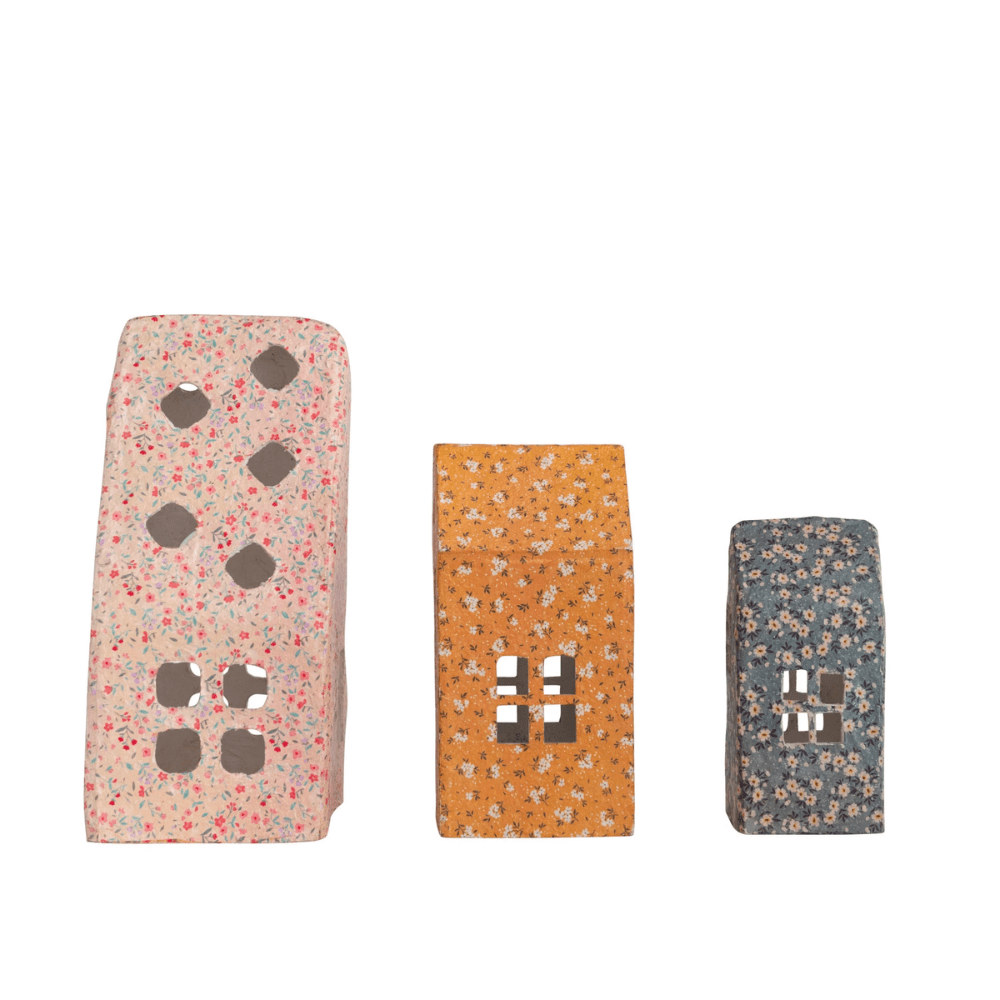 Recycled Paper Mache Houses w/ Chintz Pattern, Set of 3 - Shopsweetluluss