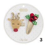 Christmas Hair Clip Set - 2pk., Reindeer & Flowers