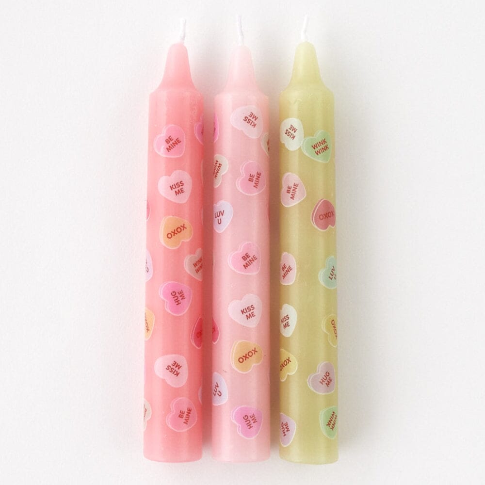 Conversation Heart Taper Candles - 3 Style Options, Shopsweetluluss
