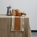 Cotton & Linen Table Runner w/ Stripe & Fringe - Natural & Brown, Shopsweetluluss