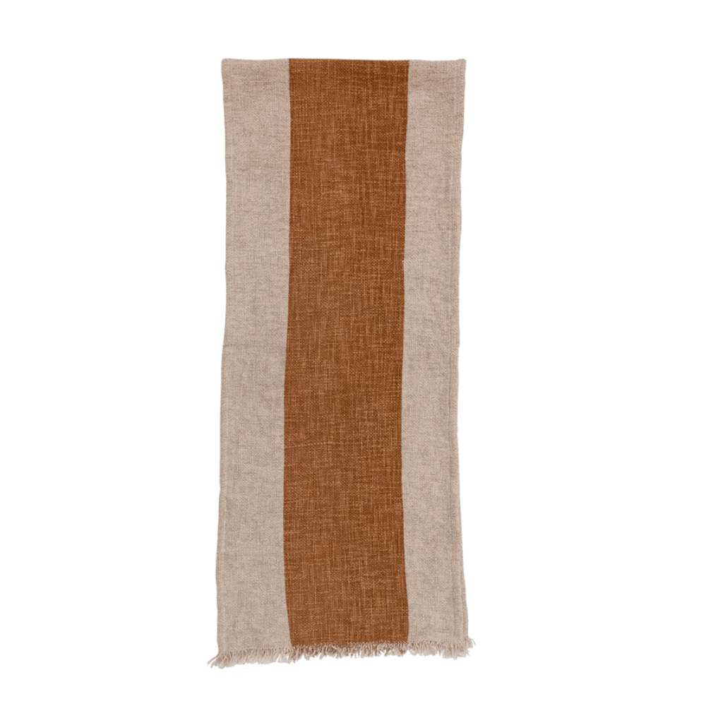 Cotton & Linen Table Runner w/ Stripe & Fringe - Natural & Brown, Shopsweetluluss