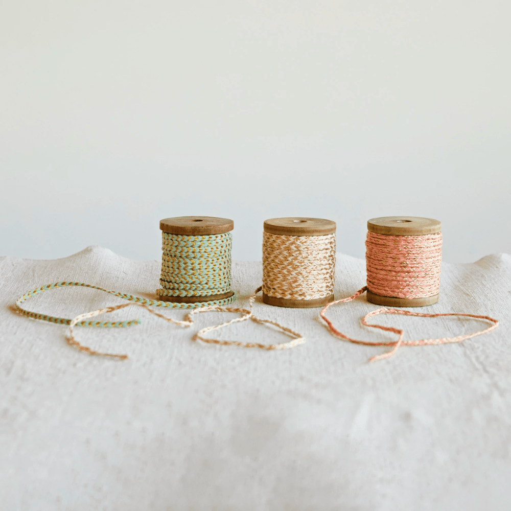 10 Yard Cotton Cord w/ Gold Metallic Thread on Wood Spool, 3 Color Options - Shopsweetluluss