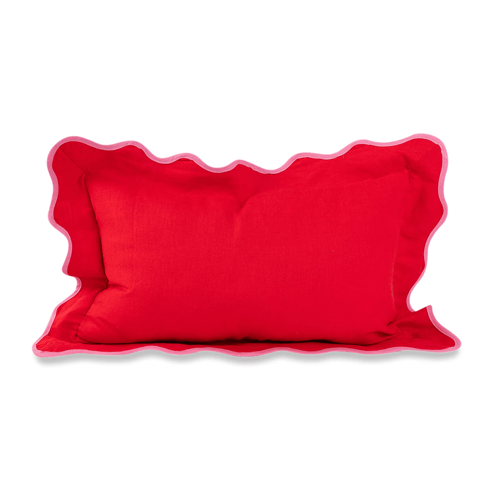 Darcy Linen Lumbar Pillow - Cherry & Light Pink, Shopsweetluluss