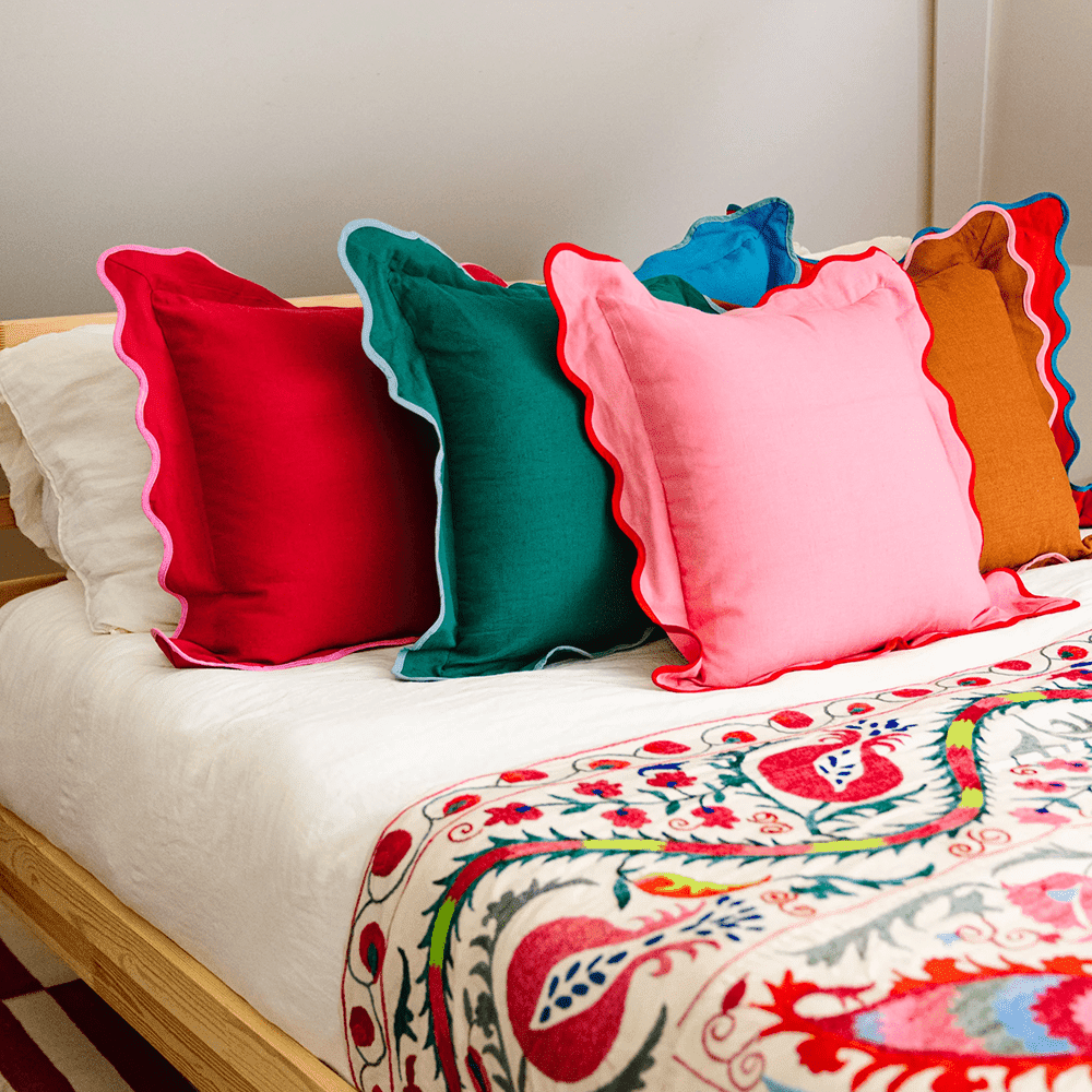 Darcy Linen Pillow - Aqua + Mint, Shopsweetluluss