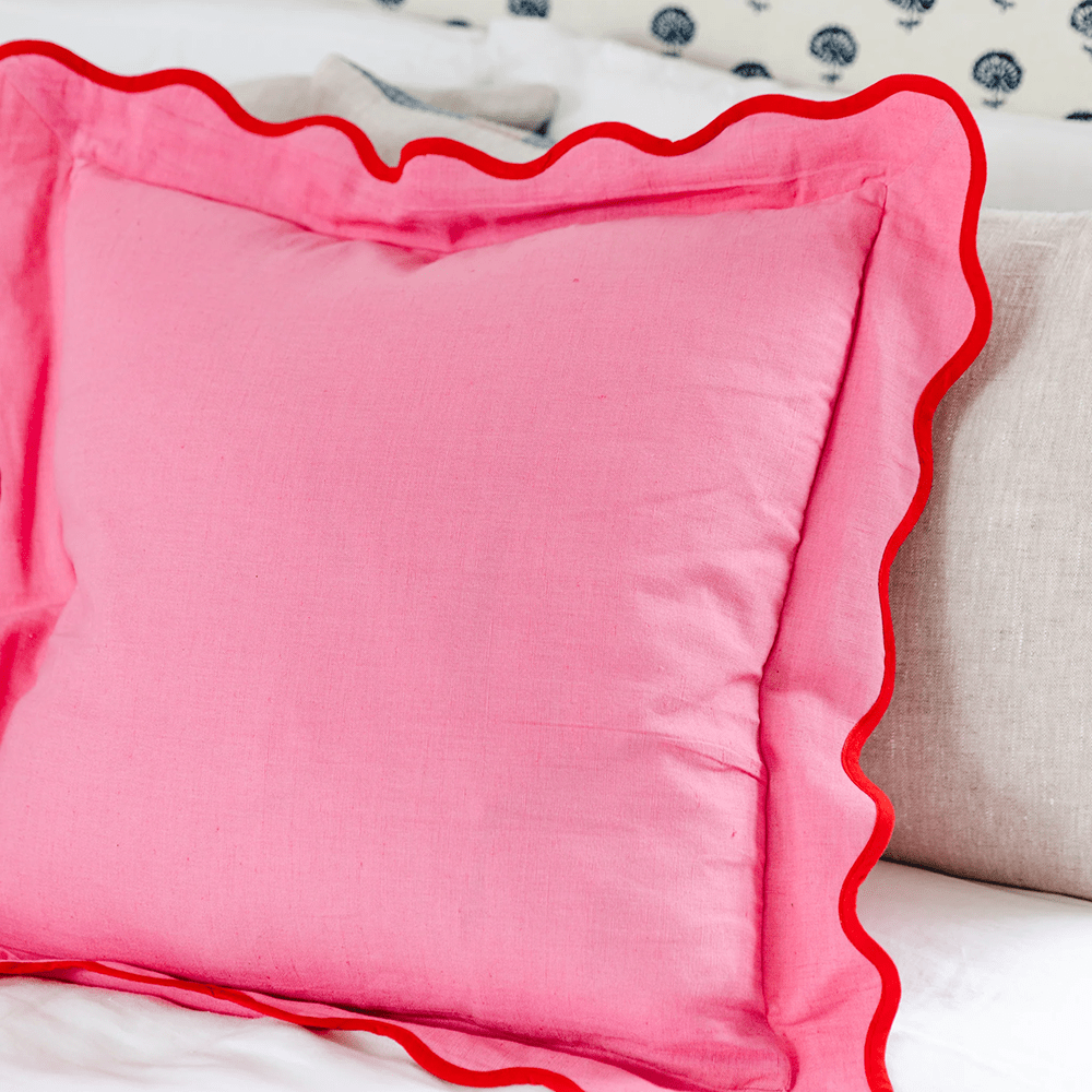 Darcy Linen Pillow - Light Pink & Cherry, Shopsweetluluss
