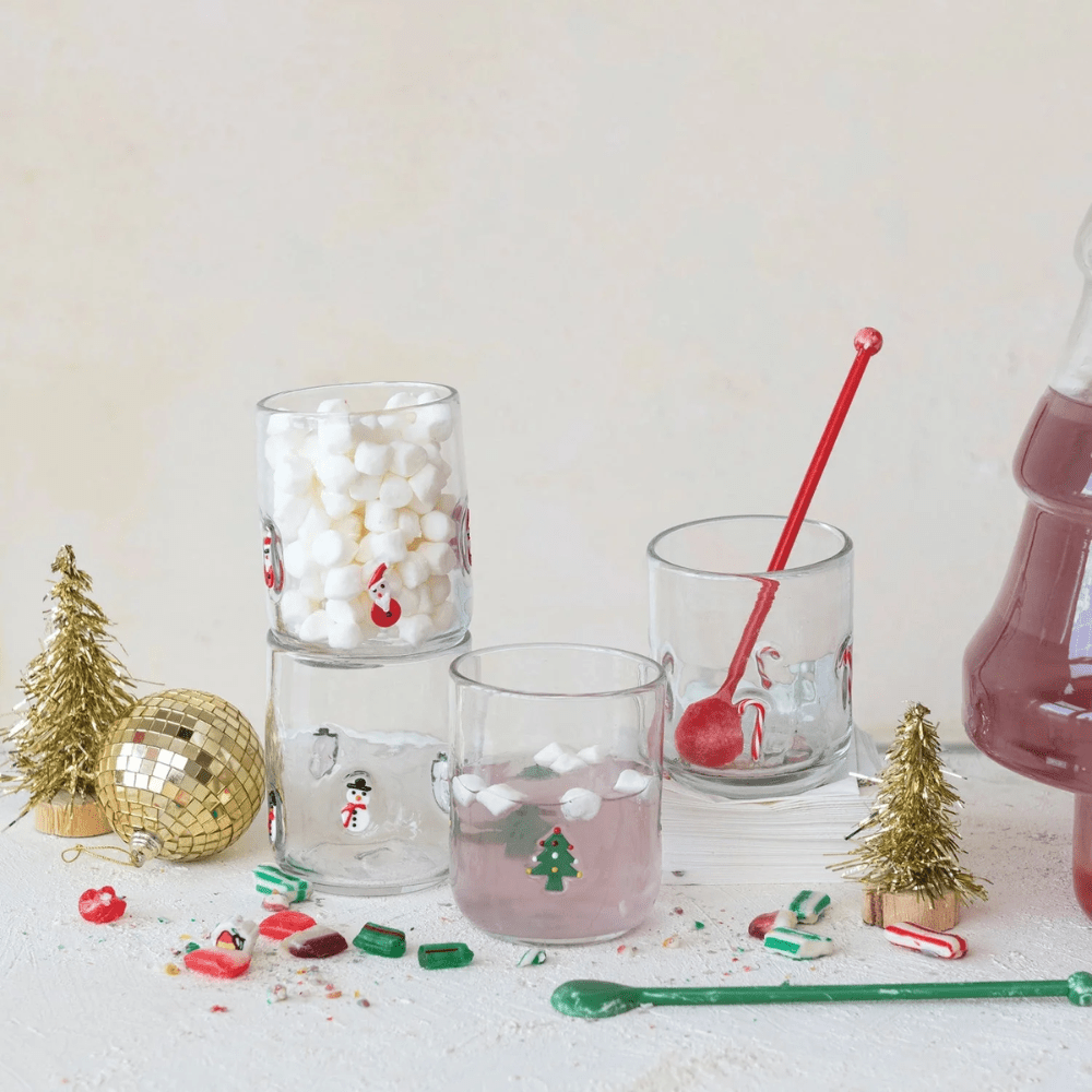 16oz Drinking Glass w/ Embedded Holiday Icons - 4 Style Options. Shopsweetluluss