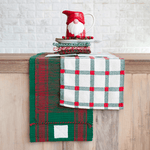 Embroidered Cotton Table Runner.- Natural, Green & Red Plaid, Shopsweetluluss