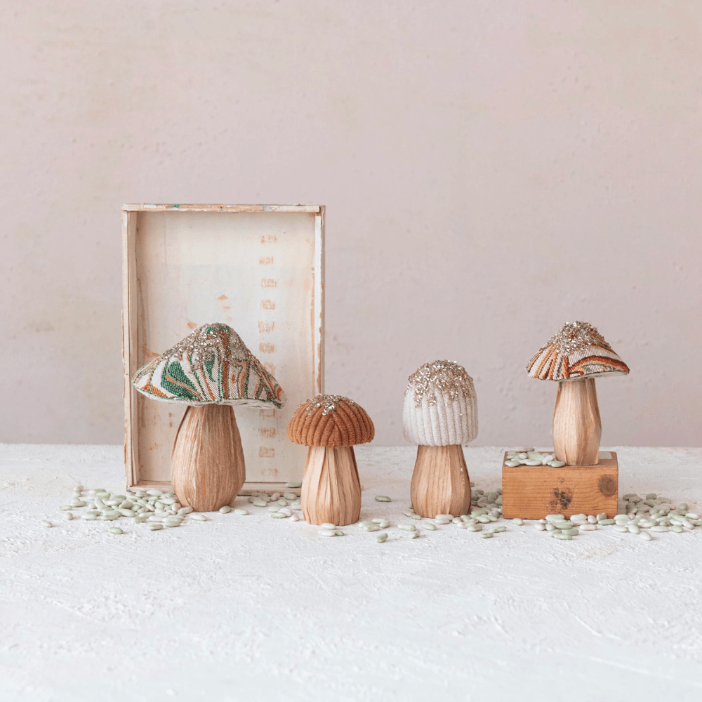 Fabric Topped Mushrooms Set, Shopsweetluluss
