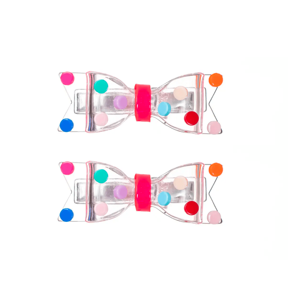 Fat Bow Colorful Dots Clear Alligator Clips - Shopsweetluluss