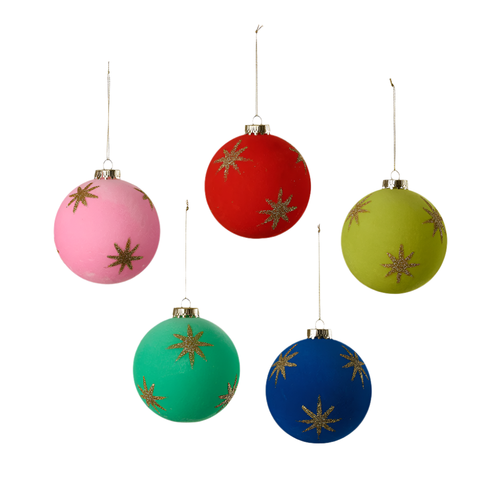Flocked Star Ball Ornament - 5 Style Options, Shopsweetluluss