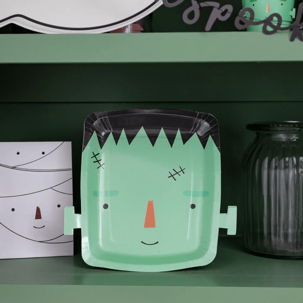 Frank & Mummy Frankenstein Shaped Paper Plate - Shopsweetluluss