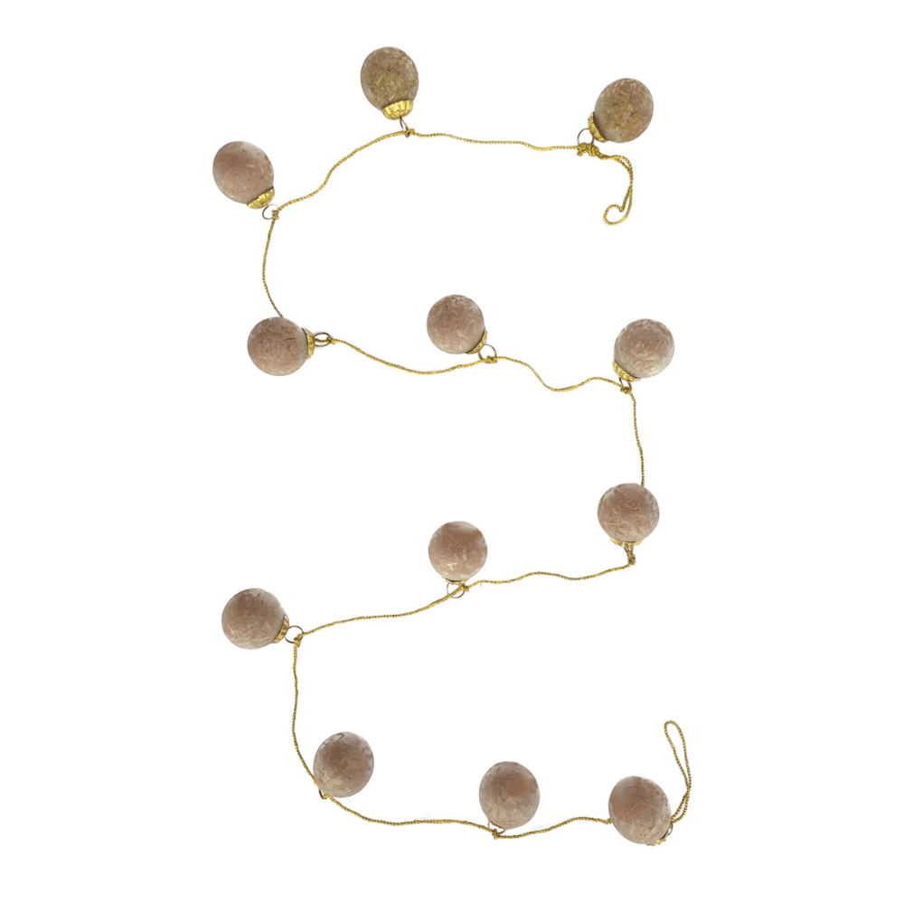 Glass Ball Ornament Garland w/ Embedded Natural Hay & Gold Cord  - Matte Pink, Shopsweetluluss