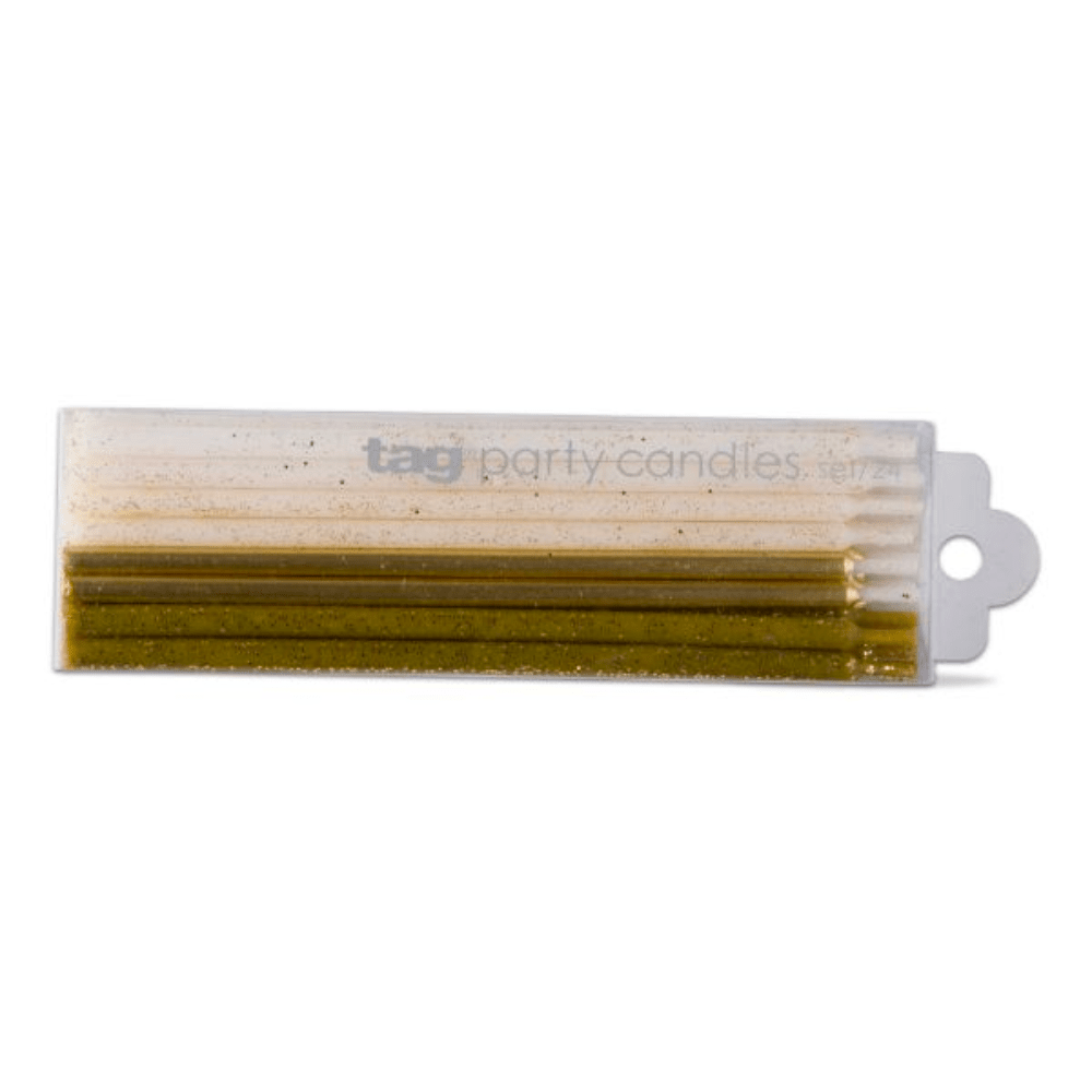 Gold & White Glitter Tall Candle - 24pk - Shopsweetluluss