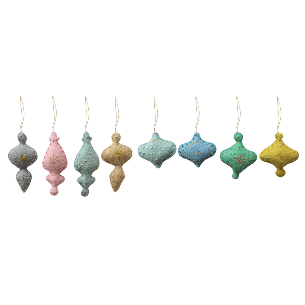 Handmade Wool Felt Ornament w/ Embroidery, Sequins & Beads, 8 Styles, Shopsweetluluss