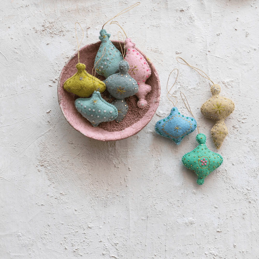 Handmade Wool Felt Ornament w/ Embroidery, Sequins & Beads, 8 Styles, Shopsweetluluss