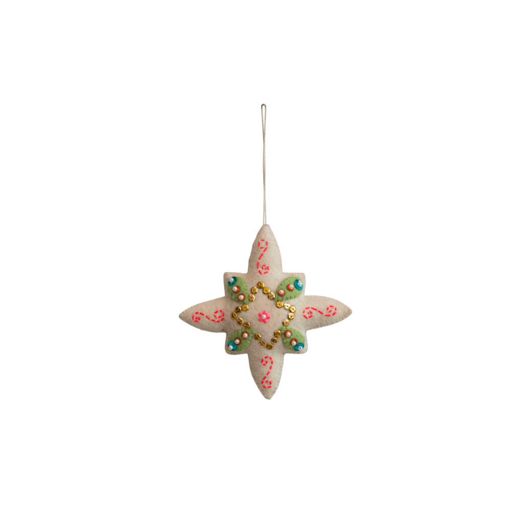 Handmade Wool Felt Star Ornament w/ Beads & Embroidery - Shopsweetluluss