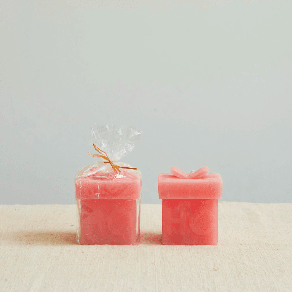 "Ho Ho Ho" Gift Box Shaped Candle, Pink, Shopsweetluluss