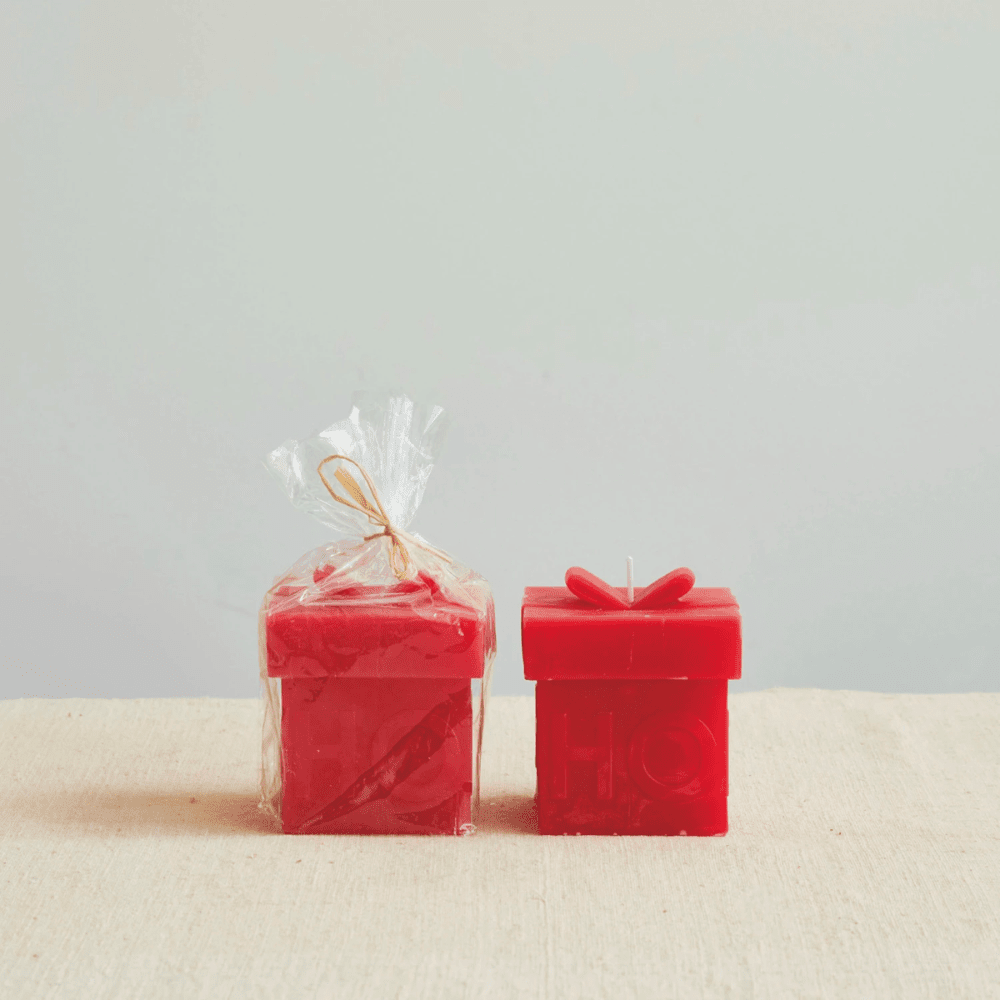 "Ho Ho Ho" Gift Box Shaped Candle, Red, Shopsweetluluss