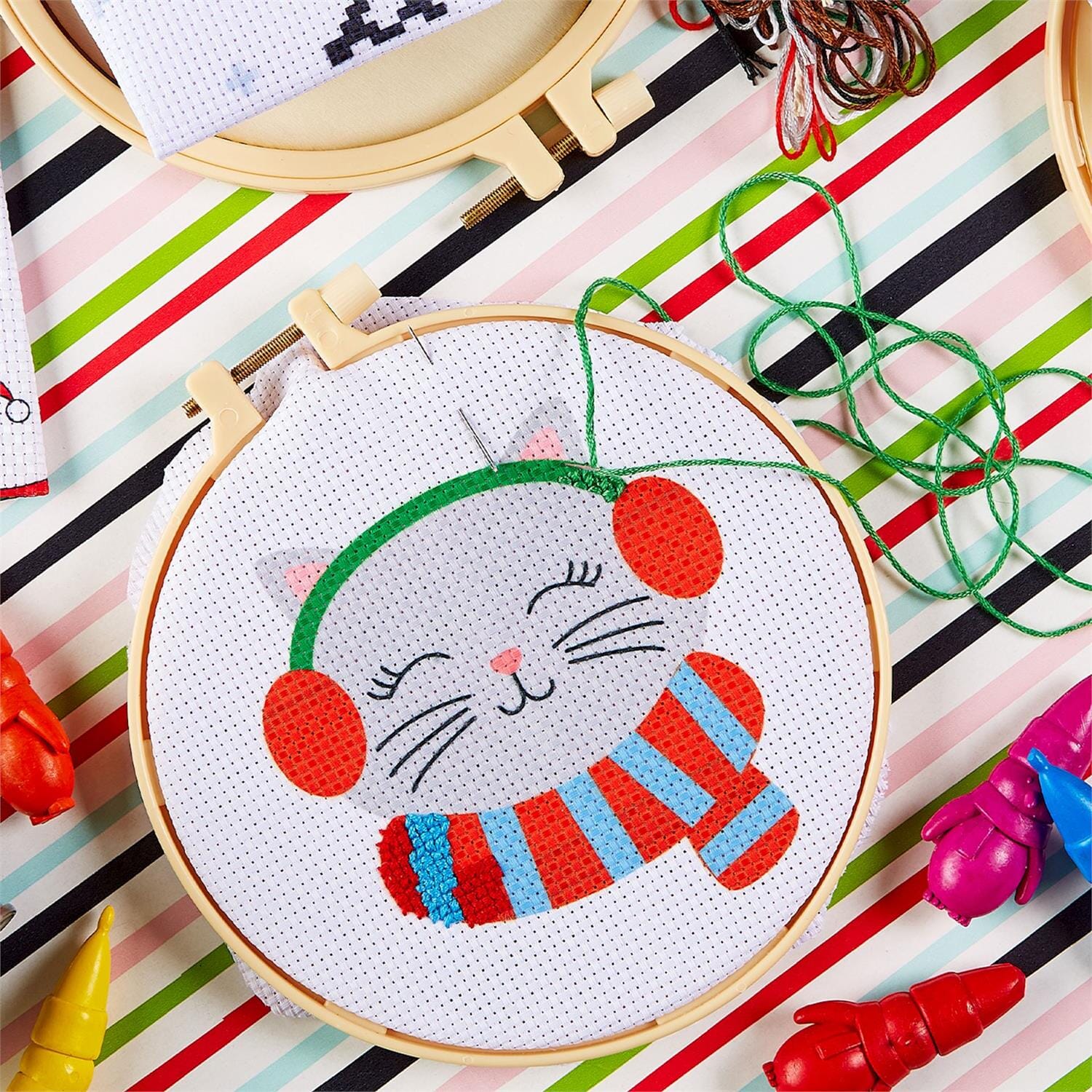 Holiday Cross Stitch Embroidery Craft Kit - 4 Style Options, Shopsweetluluss