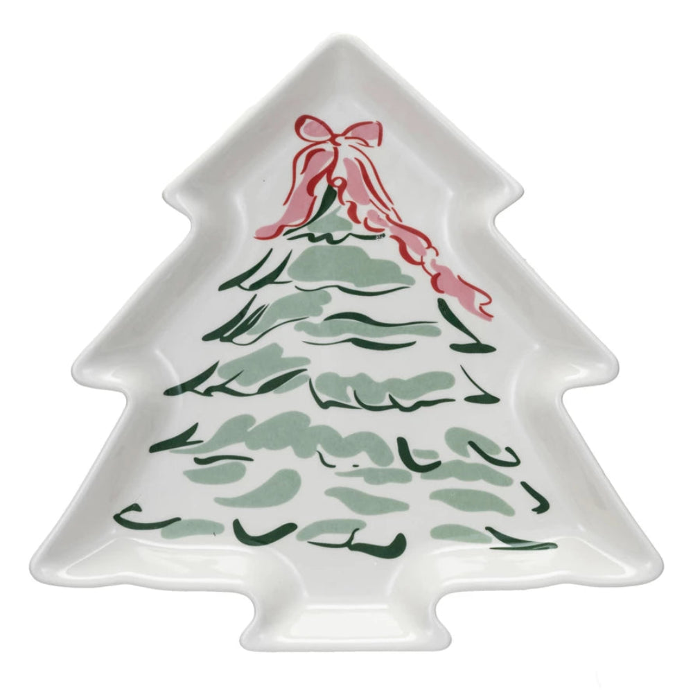 Holiday Stoneware Tree Shaped Plate with Christmas Tree, Shopsweetluluss