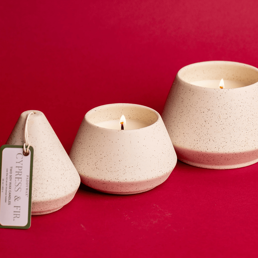 Large Tree Stack Candle, Cypress + Fir - White, Shopsweetluluss
