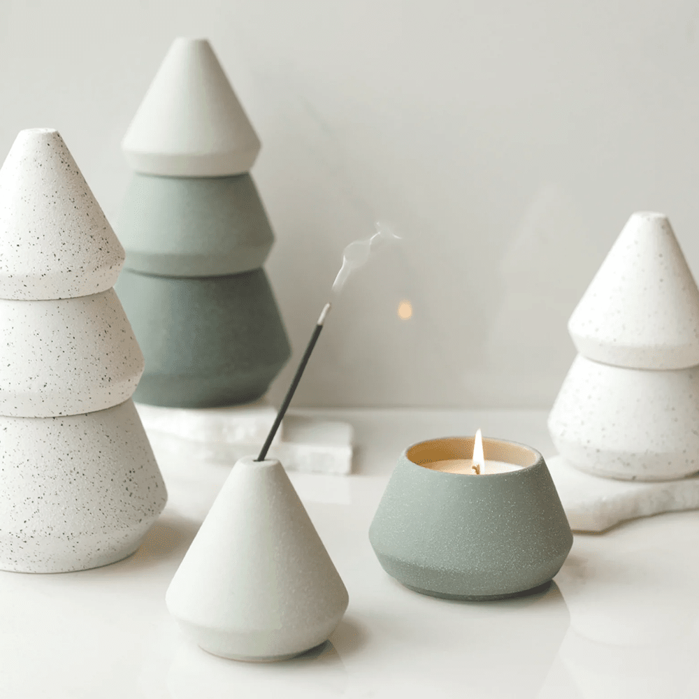 Large Tree Stack Candle, Cypress + Fir - White, Shopsweetluluss