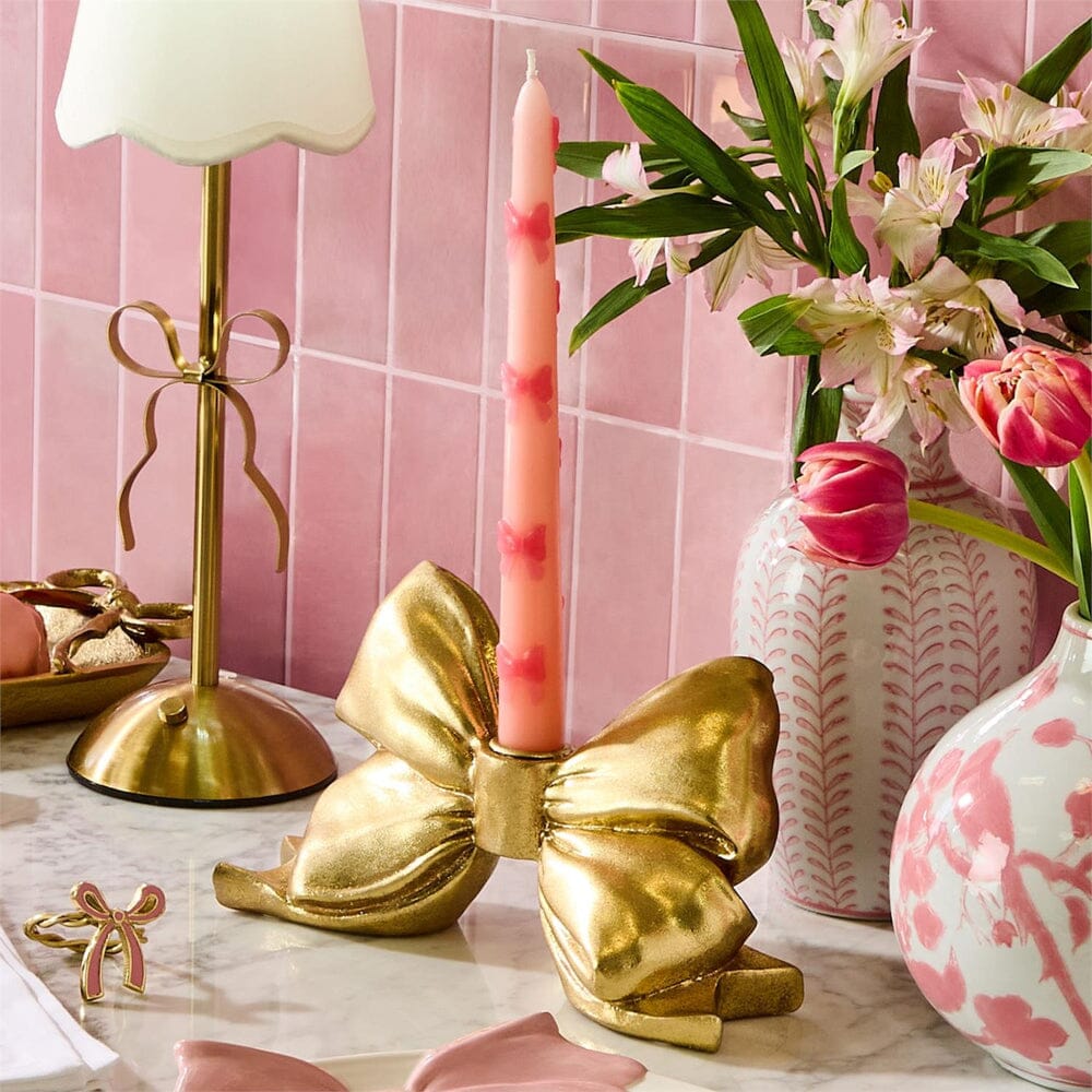 Large Gold Bow Taper Candle Holder, Shopsweetluluss