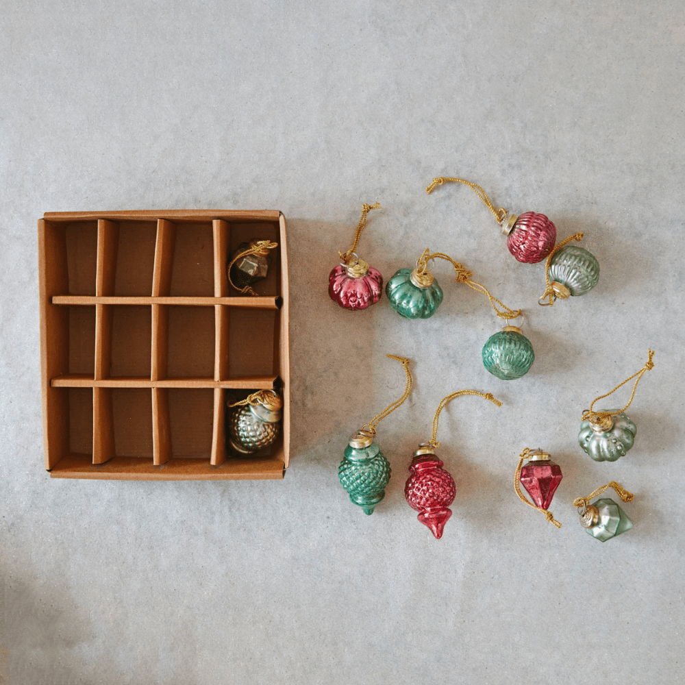 Embossed Mercury Glass Ornament, Set of 12 - Shopsweetluluss