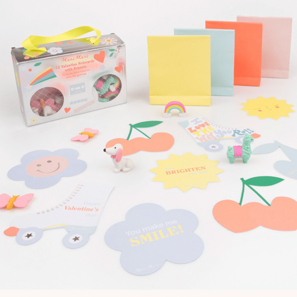 Meri Meri Boom Box Kids Valentine's Cards & Erasers Set, Shopsweetluluss