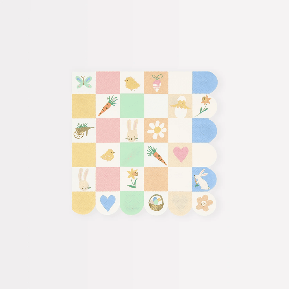 Meri Meri Easter Icon Checkerboard Small Napkins, Shopsweetluluss