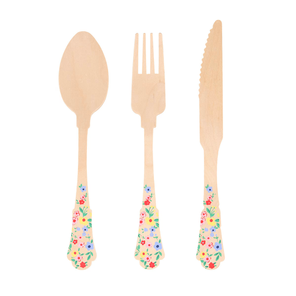 Meri Meri Elegant Floral Wooden Cutlery Set, Shopsweetluluss