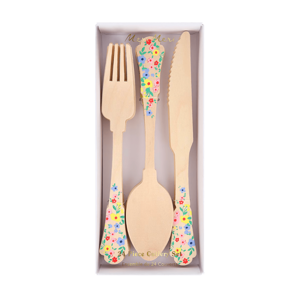 Meri Meri Elegant Floral Wooden Cutlery Set, Shopsweetluluss